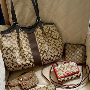 Coach Brown and Tan Shoulder Bag with Signature Monogram Bundle